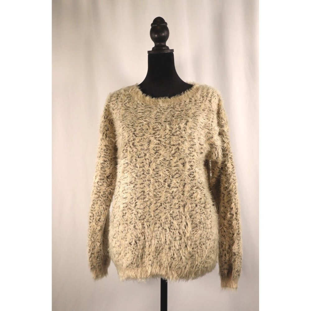 Philosophy by Fuzzy Beige Long-Sleeve Sweater Size Medium